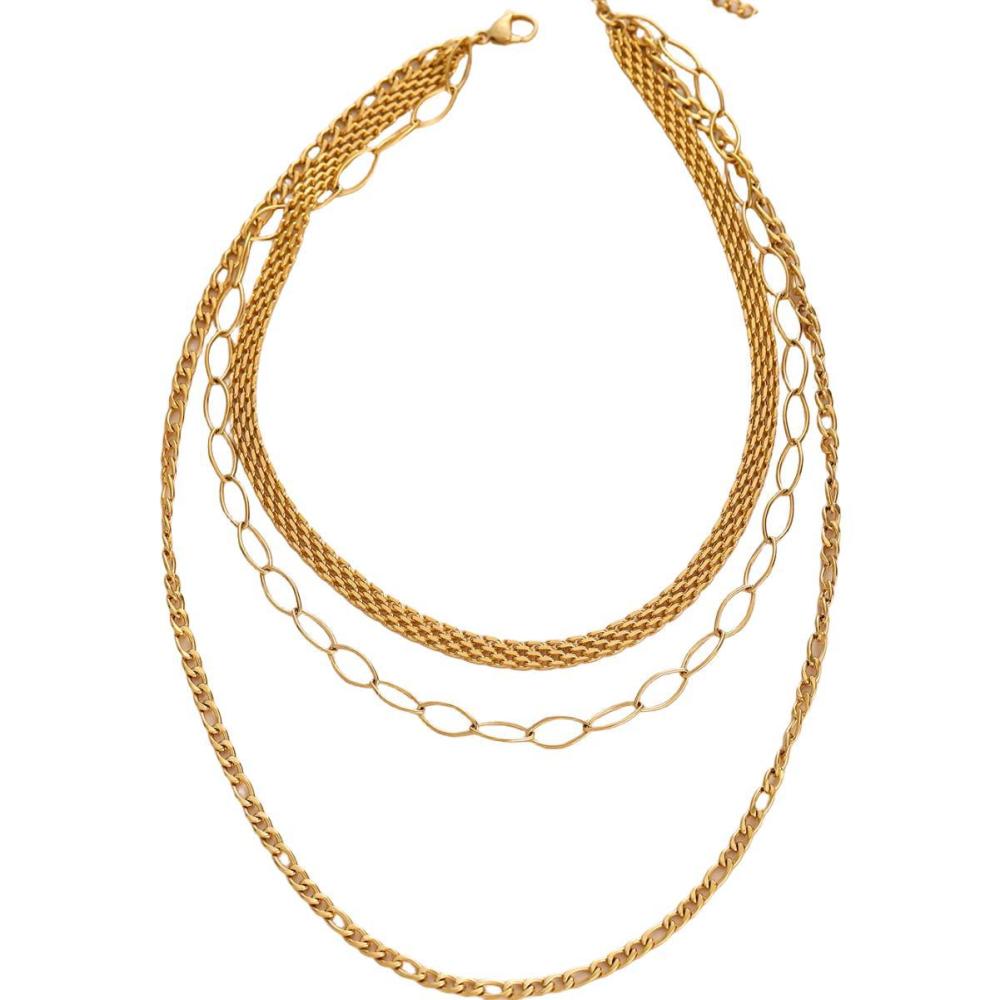 Multi-layer Flat Chain Necklace Gold Plated Stainless Steel Non-fading Geometric Women Jewelry Accessories