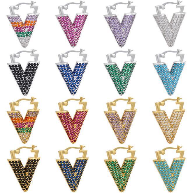 Nihaojewelry Wholesale Jewelry Colored Micro-inlaid Zircon Inverted Triangle Copper Earrings