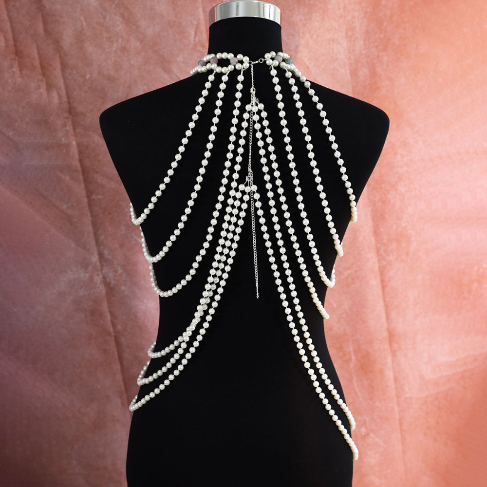 Classic Long Pearl Dress With Heart Pendant Artificial Crystal Accessories Women's Party Banquet Body Chain Original Design