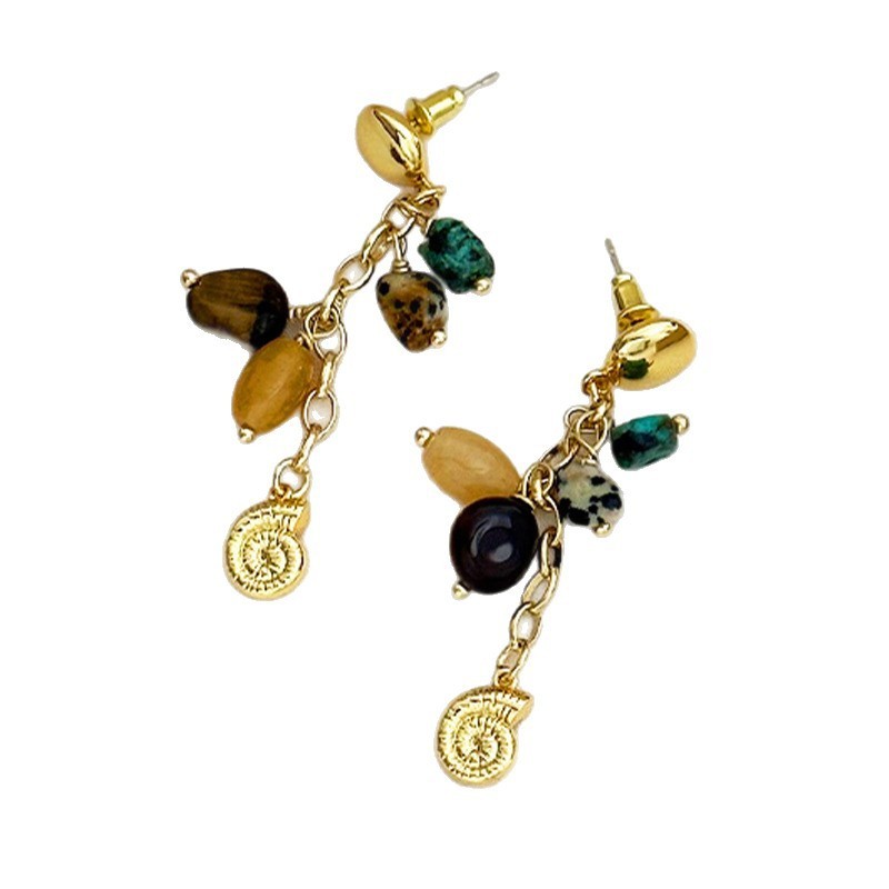Colorful Natural Stone Earrings Casual Beach Snail Fashion Trendy Hoop Earrings Women's Jewelry Accessories