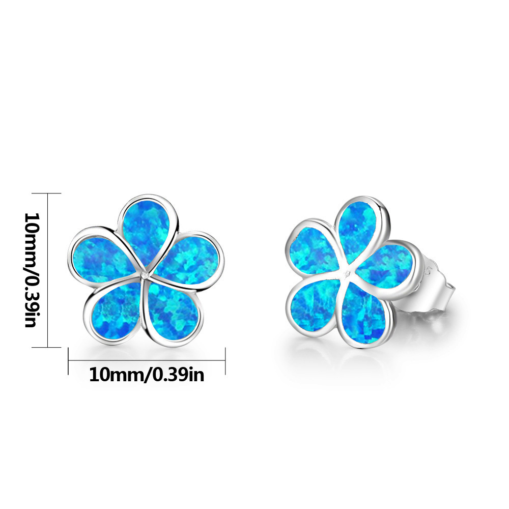 Boho Style Floral Opal Earrings Cute Girl's Flower Stud Earrings Simple Design Copper Material Jewelry Accessories