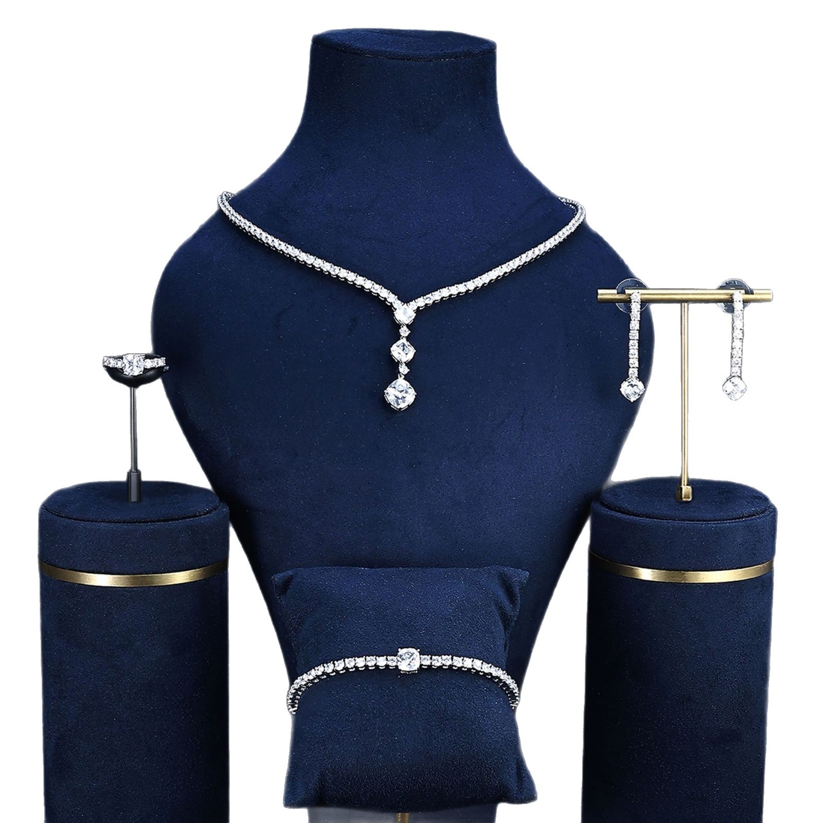 Luxurious Diamond Shaped Jewelry Set Original Design Wedding Celebration  Style Complete Four-Piece Kit