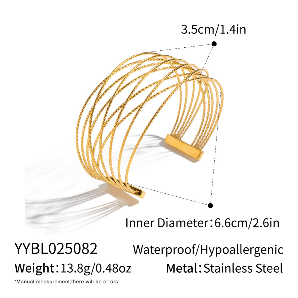 18K Gold Plated 304 Stainless Steel Vacuum Electroplated Wide Band Accessories Jewelry For Women Non-Fading Geometric Bracelet