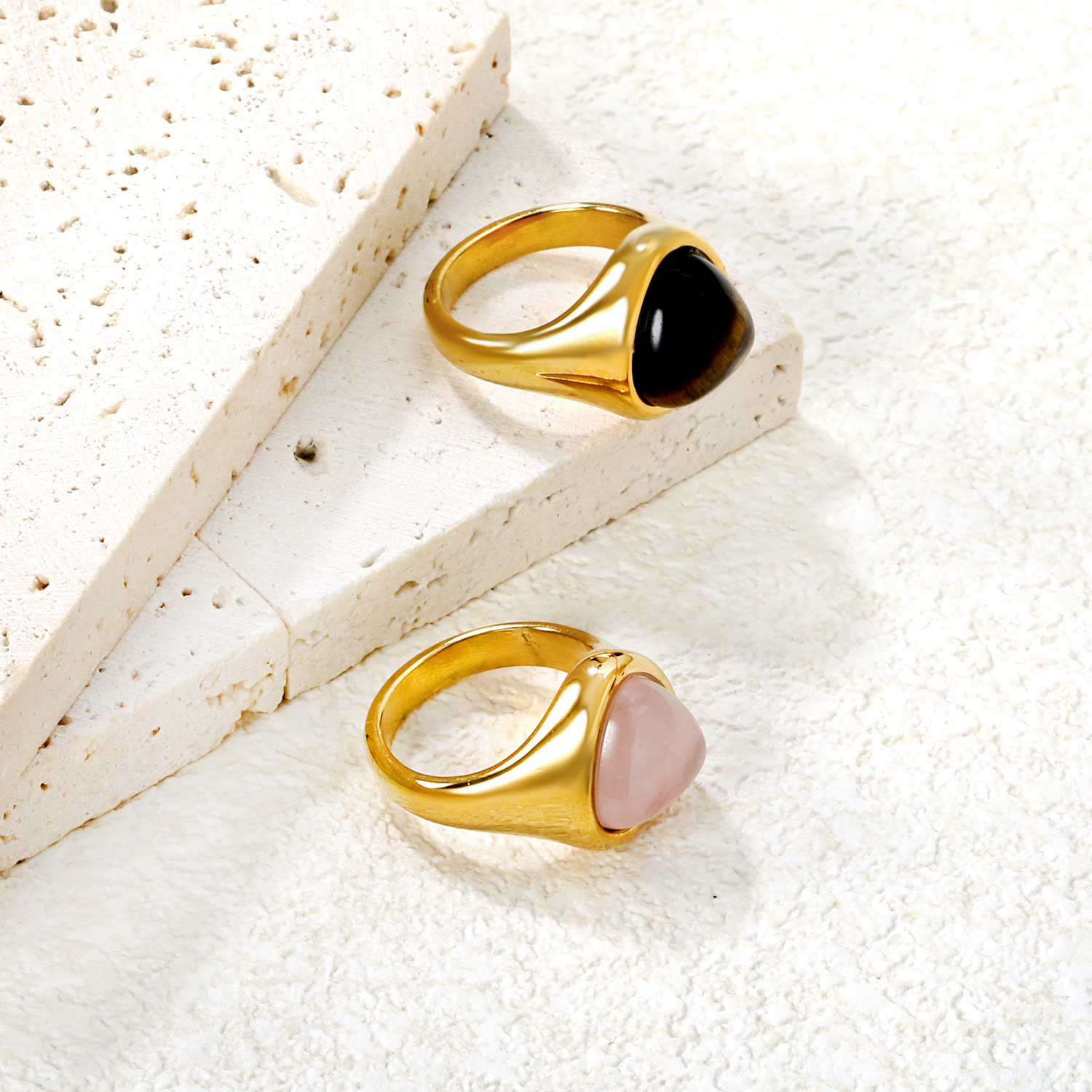 Elegant Tiger Eye Stone Ring Fashion 304 Stainless Steel Vintage Luxury Style Geometric Pattern Unisex High-End Sensual Ring