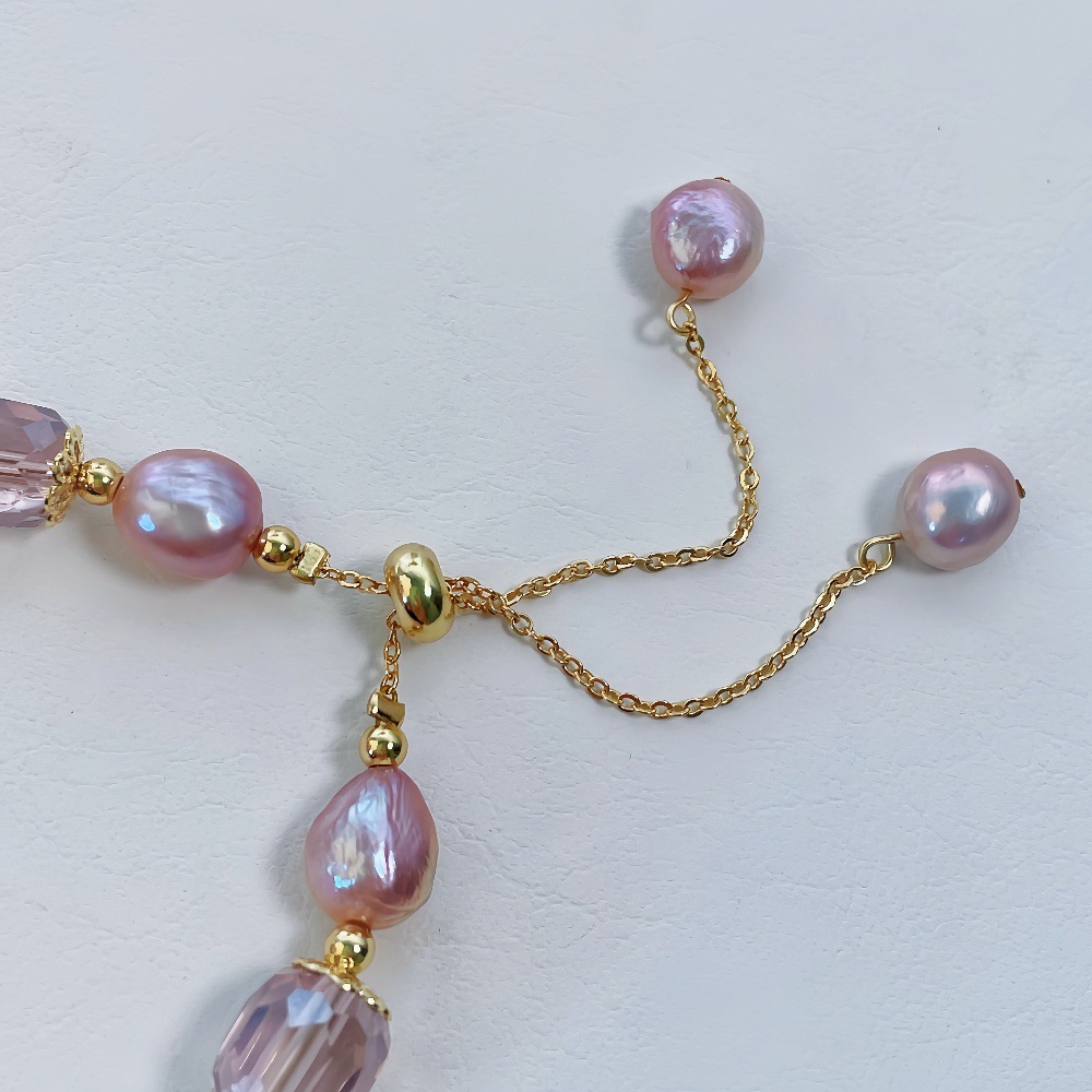 French Vintage Purple Quartz Pearl Bracelet Baroque Luxury Ins Niche Bracelet Best Friend Jewelry Pink And Purple Natural Pearl Accessories
