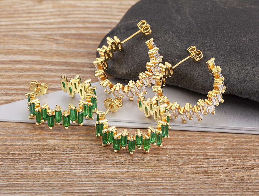 18K Gold Plated Fashionable Irregular Square Zircon Earrings For Women Elegant Copper Alloy Jewelry Accessories