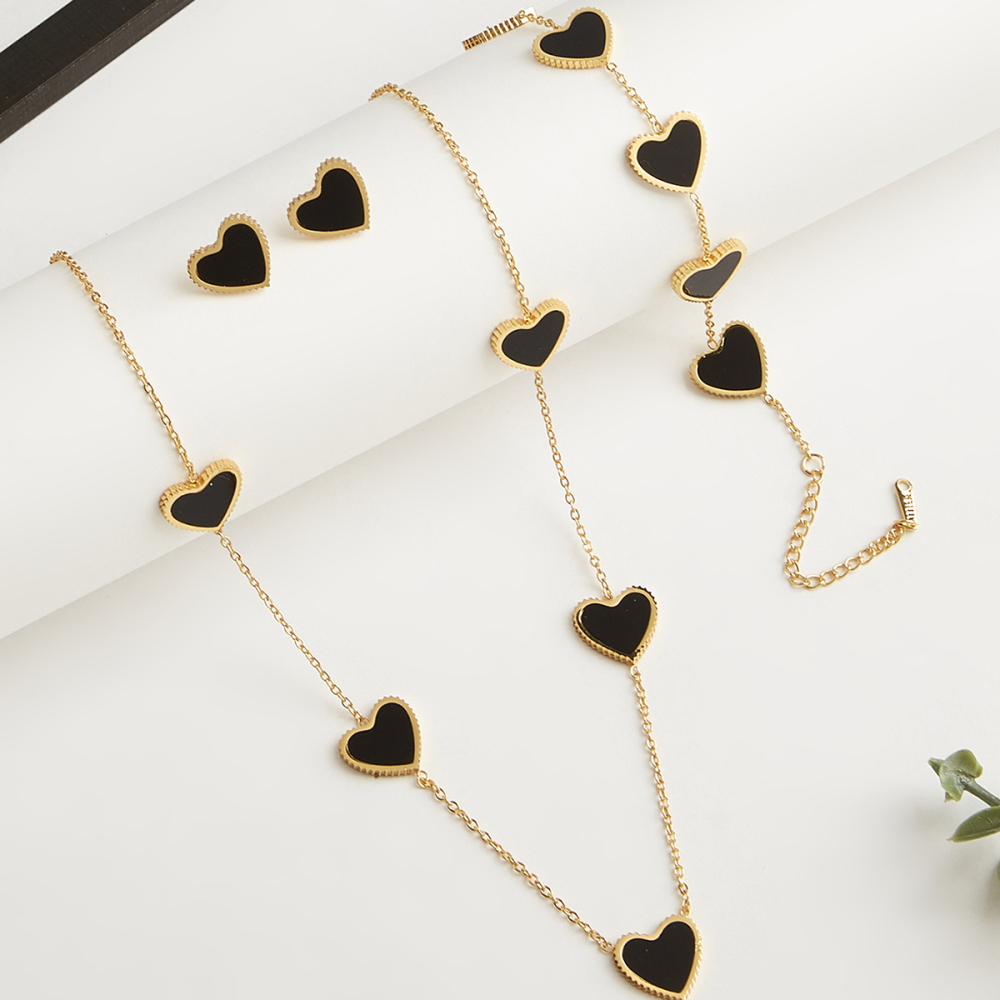 302 Stainless Steel Heart Shape Electroplating Golden Plated Casual Elegant Cable Chain Jewelry Set
