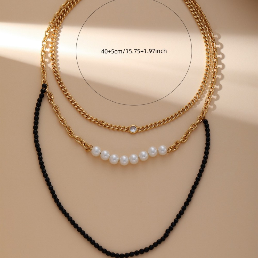 Ins Style Black Pointed Rhinestone Necklace Fashionable Simple Handmade Black And White Clavicle Chain Jewelry Neck Strap Accessories