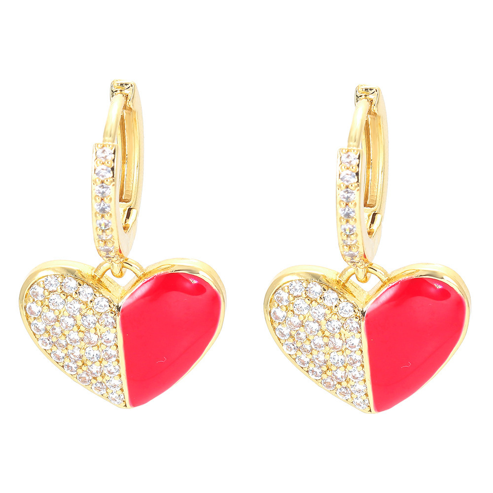 Fashion Heart Shape Copper Drop Earrings Plating Inlay Zircon Copper Earrings
