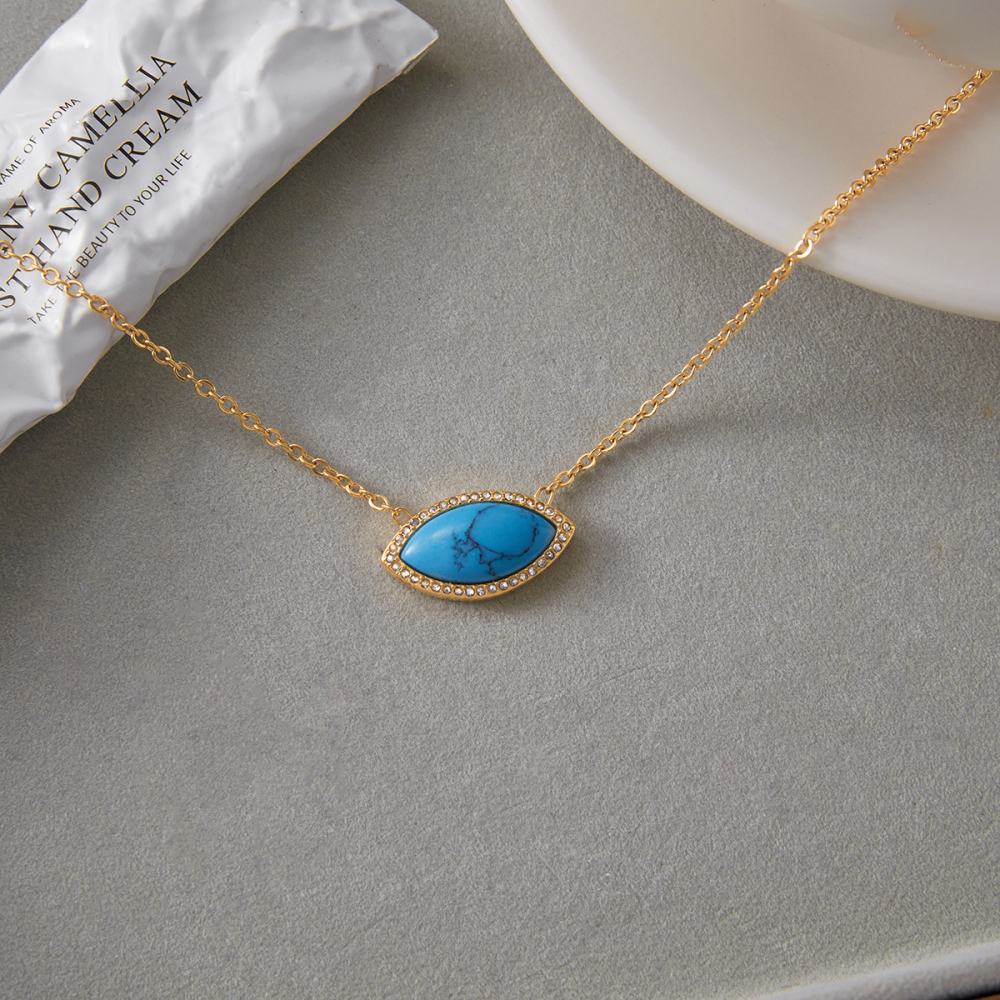 Ladies Vintage Style 18K Gold Plated Stainless Steel Turquoise Evil Eye Pendant Necklace Blue Lapis Lazuli Devil Eye Jewelry