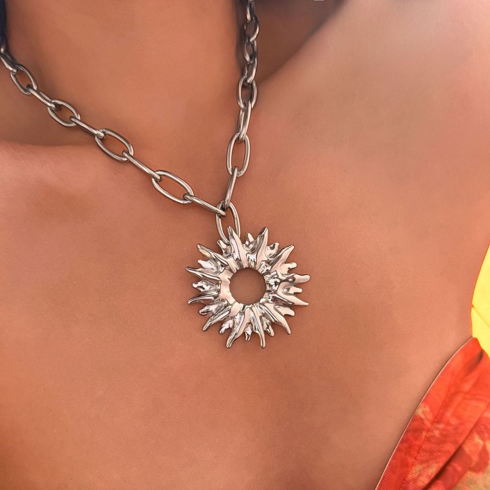Exaggerated Sun Necklace Titanium Steel Plated With Real Gold For Women Hip Hop Fashion Personality Jewelry Accessories