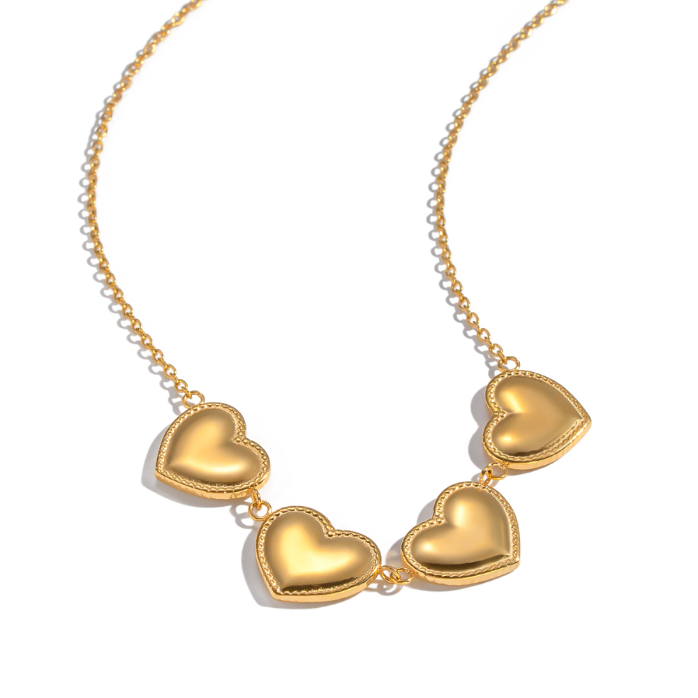 Old Money Style Exaggerated Personality Heart Necklace Choker For Women 201 Stainless Steel Casual Matching Accessories Jewelry Eco-friendly Vacuum Electroplating Furnace Plated 18K Real Gold Lobster Clasp Elegant Feminine Style Romantic