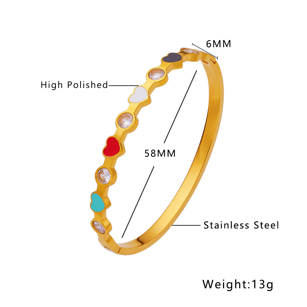 Gold-plated Heart-shaped Bracelet Colorful Epoxy Diamond Titanium Steel Jewelry Accessories