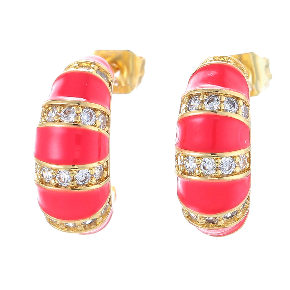 Retro C-shaped Color Earrings Micro-inlaid Zircon Copper Earrings