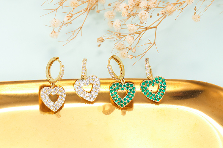 Fashion Hollow Heart Copper Inlaid Colorful Zircon Earrings
