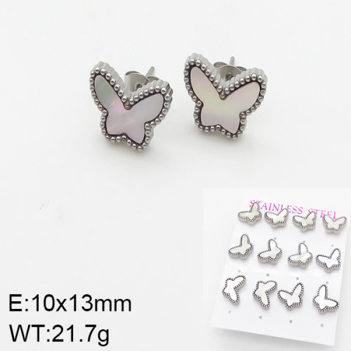 INS New  Fashion Titanium Steel Butterfly Shell Stud Earrings 18K Golden Stainless Steal Earrings Niche Design High Earrings Women's Stud Earrings