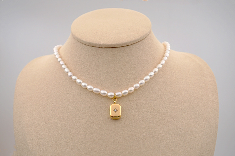 Gold Titanium Steel Water Drop Necklace Freshwater Pearl Retro Collarbone Chain Women's Jewelry Accessories