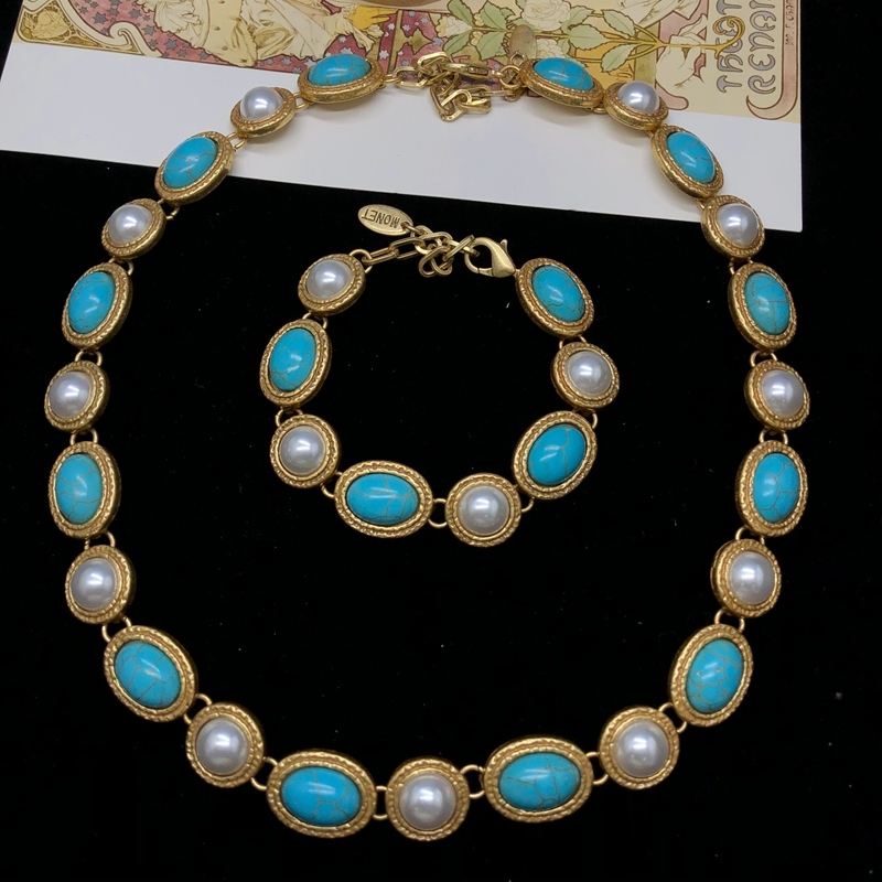 Elegant Vintage Style Classic Style Geometric Oval Alloy Inlay Artificial Pearls Turquoise Women's Rings Bracelets Necklace