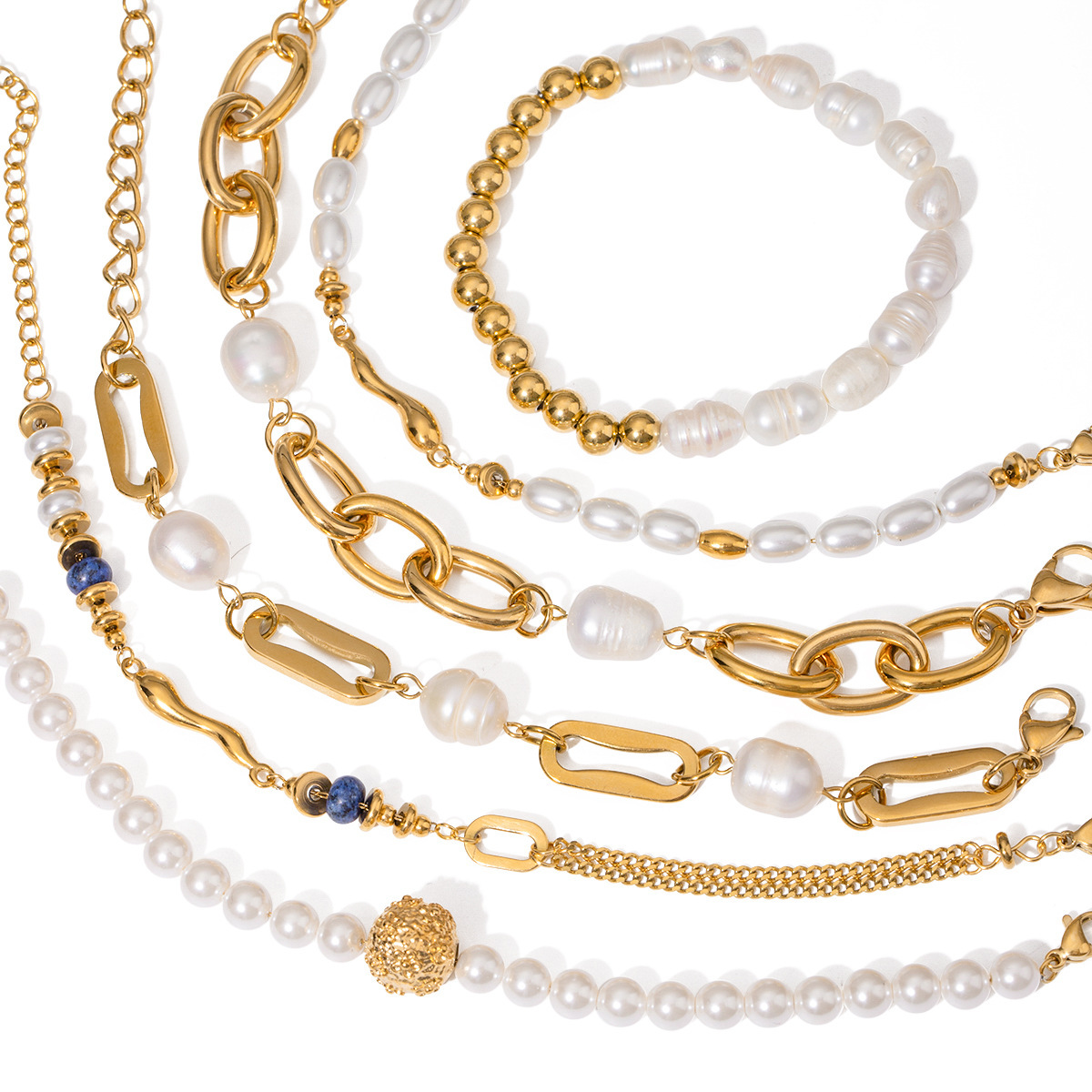 Electroplated (Including Color Retention Layer) Gold-Plated Geometric Pattern 304 Stainless Steel Pearl Bracelet Non-Fading European And American Style High-End Sensual Ins Style Jewelry Accessories
