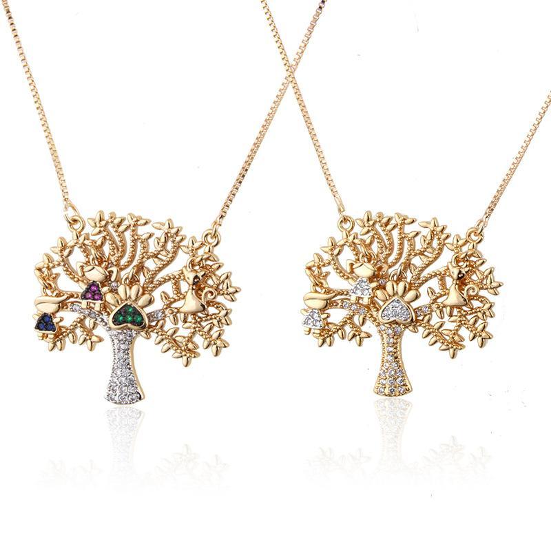 New Fashion Champagne Gold Big Tree Pendant Copper Micro Inlay Zircon Tree Necklace Wholesale