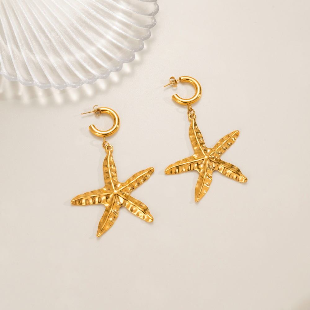 Exaggerated Vacuum Plated Titanium Steel Hip Hop Starfish Pendant Earrings Casual Style Women's Jewelry Accessories