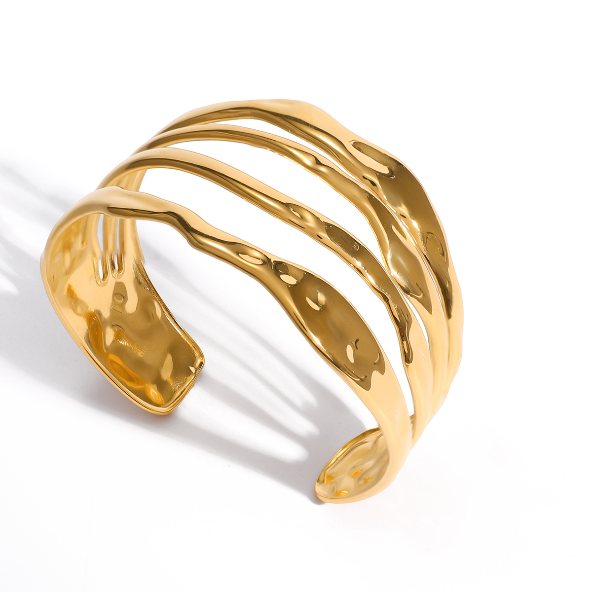 Women's Simple Style 18K Gold 304 Stainless Steel Four-Layer Hollow Open Bracelet Fashion Elegant Jewelry Accessories Vacuum Electroplating (In Furnace) Plated With 18K Real Gold