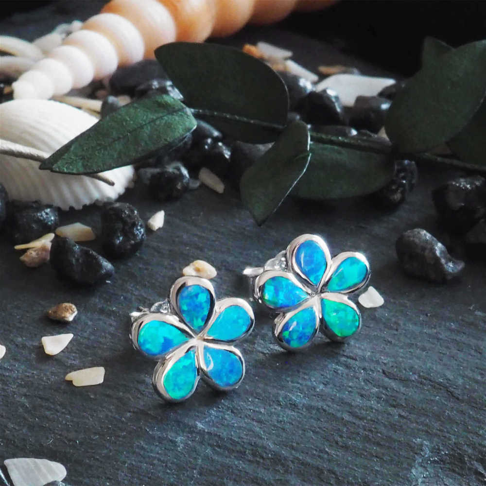 Boho Style Floral Opal Earrings Cute Girl's Flower Stud Earrings Simple Design Copper Material Jewelry Accessories