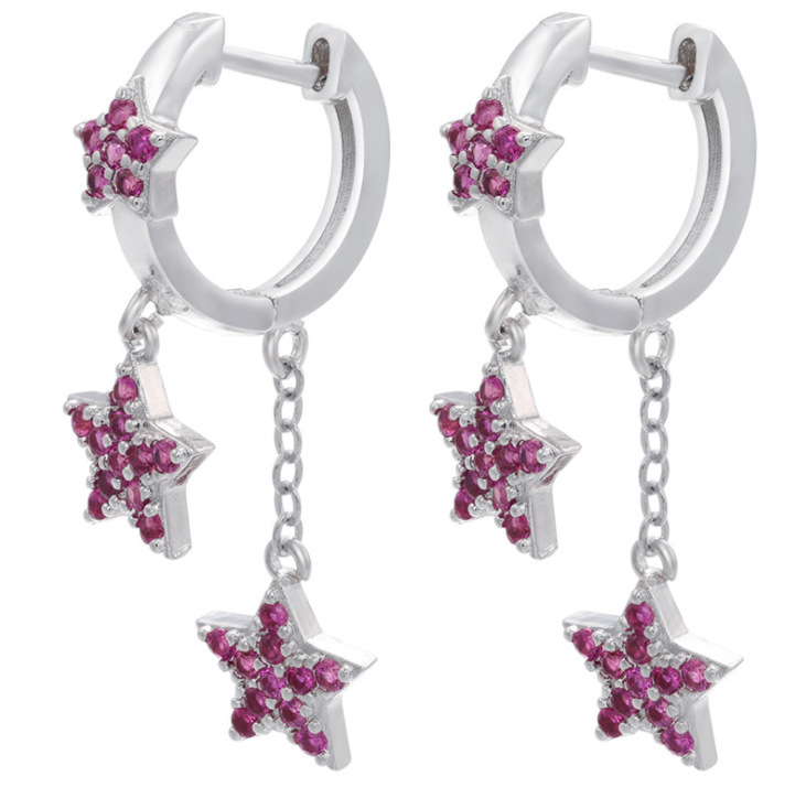 New Micro-inlaid Star Earrings Long Five-pointed Star Tassel Earrings Colored Copper Zircon Jewelry Accessories
