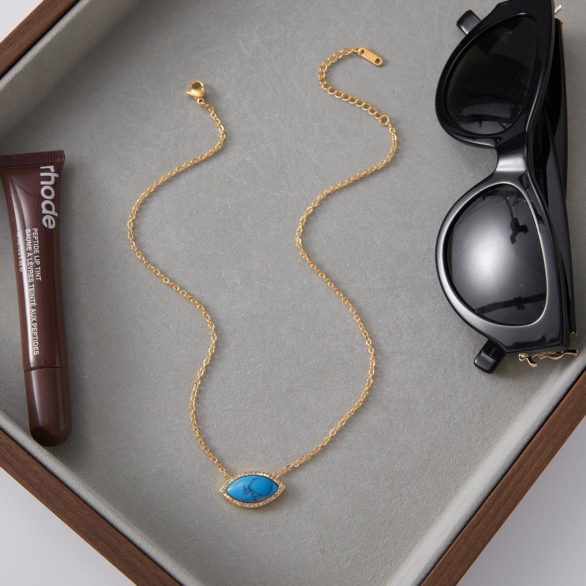 Ladies Vintage Style 18K Gold Plated Stainless Steel Turquoise Evil Eye Pendant Necklace Blue Lapis Lazuli Devil Eye Jewelry
