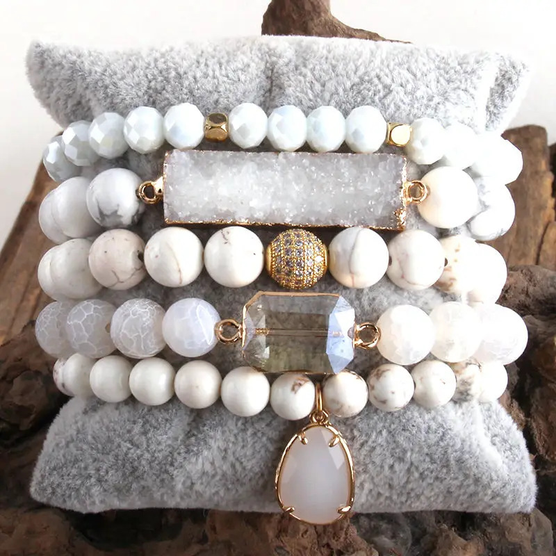 Simple Style Classic Style Geometric Natural Stone Beaded Chain Bracelets In Bulk
