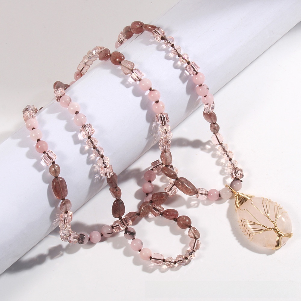 Constellation Water Drop Natural Stone Glass Bohemian Style Pendant Necklace Women's Jewelry Accessories