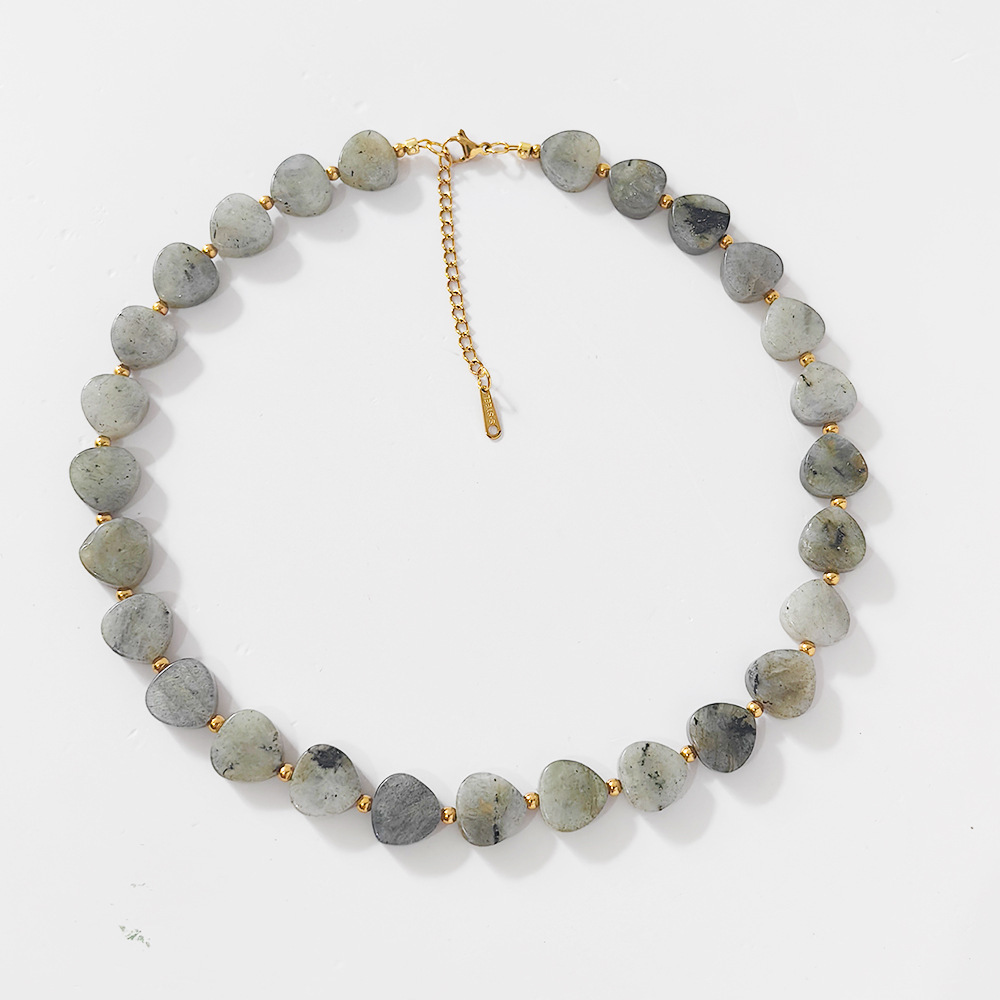Natural Stone Heart Shaped Beads Necklace 18K Stainless Steel Women's Jewelry Fashionable Similar To INS Trending Accessories