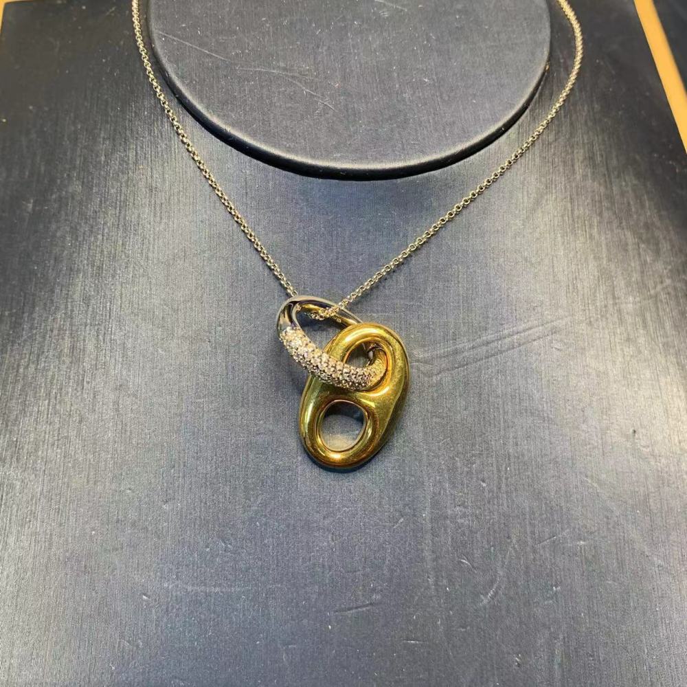 Gold Plated Pig Nose Earrings Women's Set Exaggerated Ear Jewelry Oval Necklace Delicate Clavicle Chain Simple Style Accessories