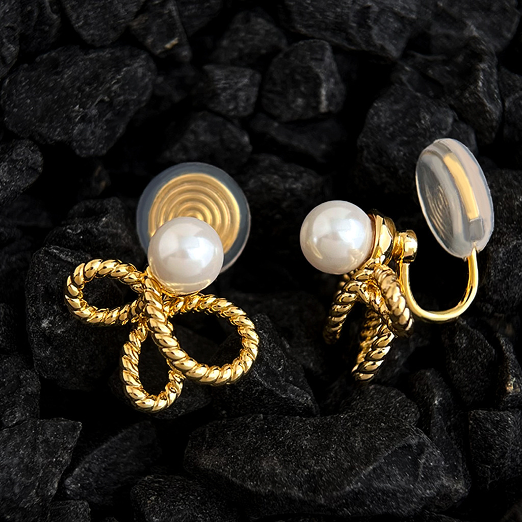 Original Design Thick Plated Real Gold Shiji Glass Pearl Rope Knot Hollow Out Geometric Stud Earrings Luxury Fashion Jewelry