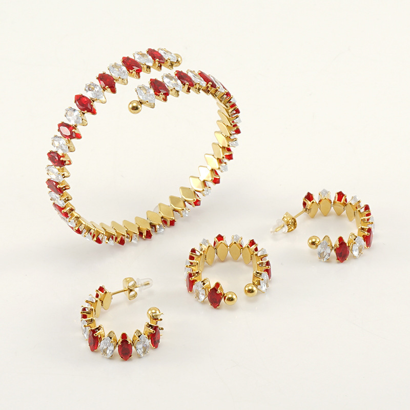 Wholesale Jewelry Fashion Eye 304 Stainless Steel Zircon 18K Gold Plated Inlay Stainless Steel Jewelry Sets