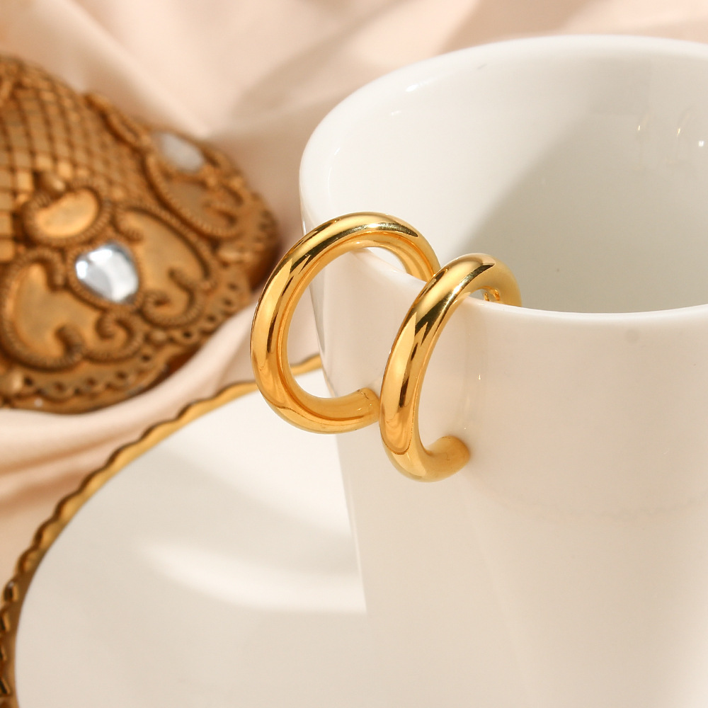 PVD Coated Real Gold Plated 18K Gold C Shape 304 Stainless Steel Fashion Waterproof Non Tarnish Earrings