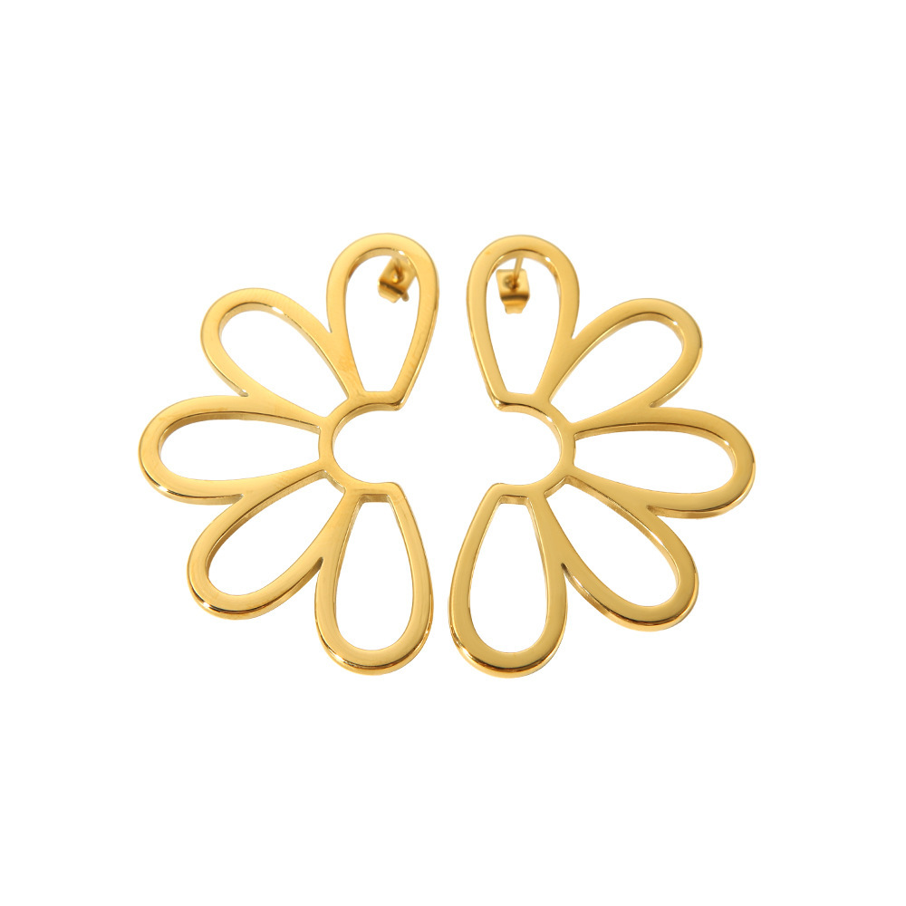 Exaggerated Design Hollow Petal Symmetrical Earrings Gold Plated Stainless Steel Simple Bohemian Style Women's Jewelry