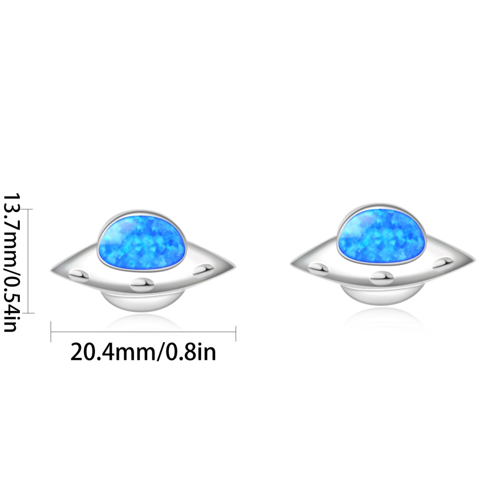 Adorable Girl's Earring Tiktok Hot Sale Flying Saucer Blue Opal Ear Studs Simple Geometric Pattern Copper Jewelry Accessories