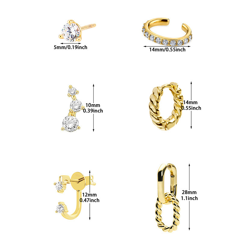 Gold Gold-plated Zircon Earrings Set No Piercing Clip-on Simple Women's Jewelry Accessories