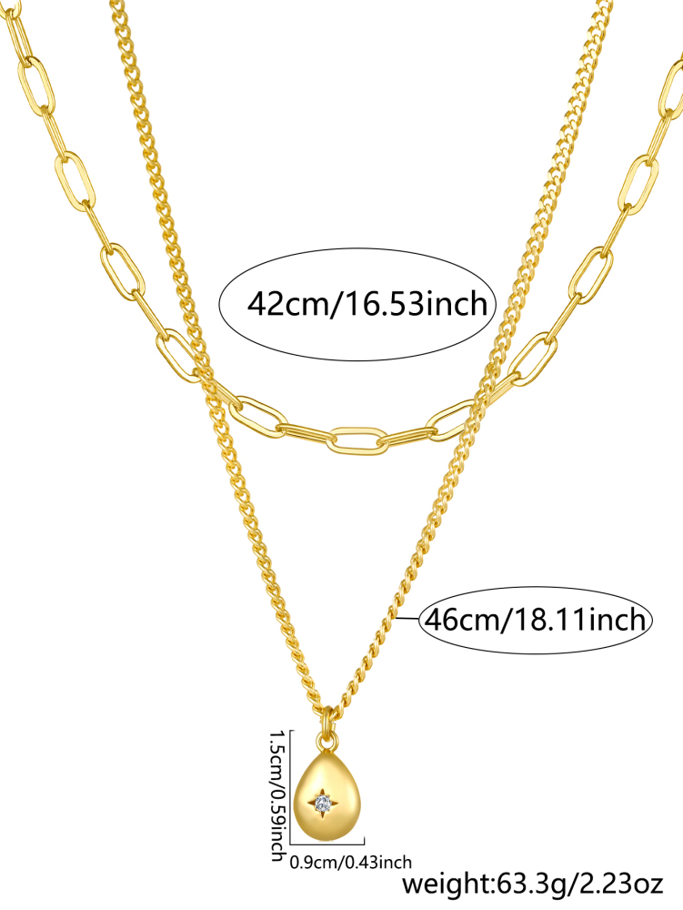 Fashion Layered Accessories: 18K Gold Plated Copper Heart-Shaped Hollow Pendant Necklace And Checkered Paperclip Set, Shiny Cubic Zirconia, Essential For Women