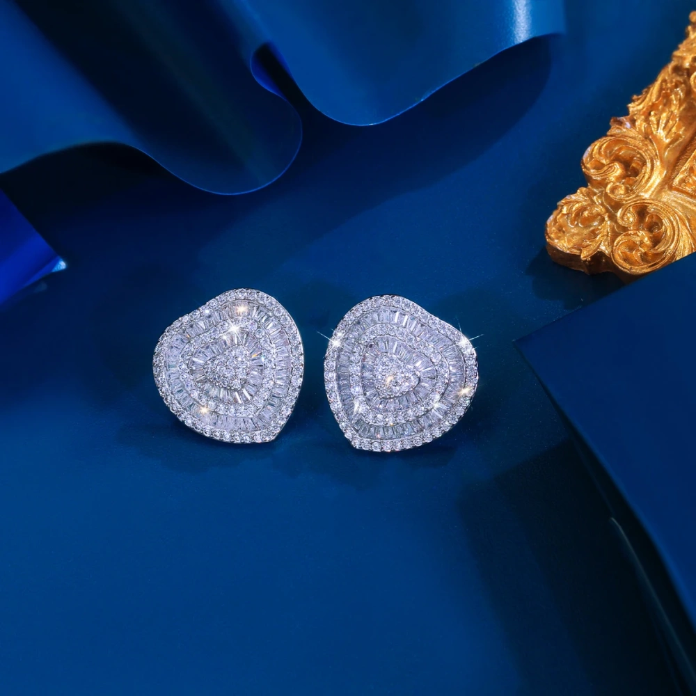 Copper Style Earrings Elegant Shiny Cubic Zirconia Silver Large Heart-Shaped Earrings Women's Party Wedding Jewelry Accessories