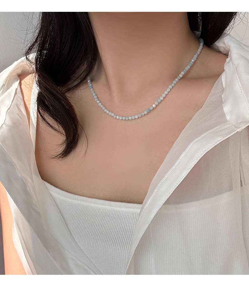 Natural Stone Sea Blue Beads Necklace Women's Summer Lockbone Chain Non-fading Luxury Unique Choker Jewelry Accessories