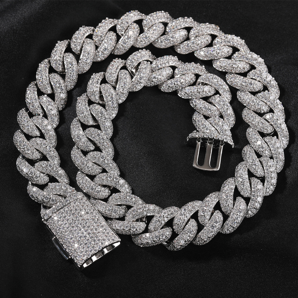 Men's Hip-Hop Bracelet High-End Texture Copper Inlaid Zirconia Gold-Plated Geometric Pattern Silver 18mm Cuban Chain Jewelry Box Clasp Personality