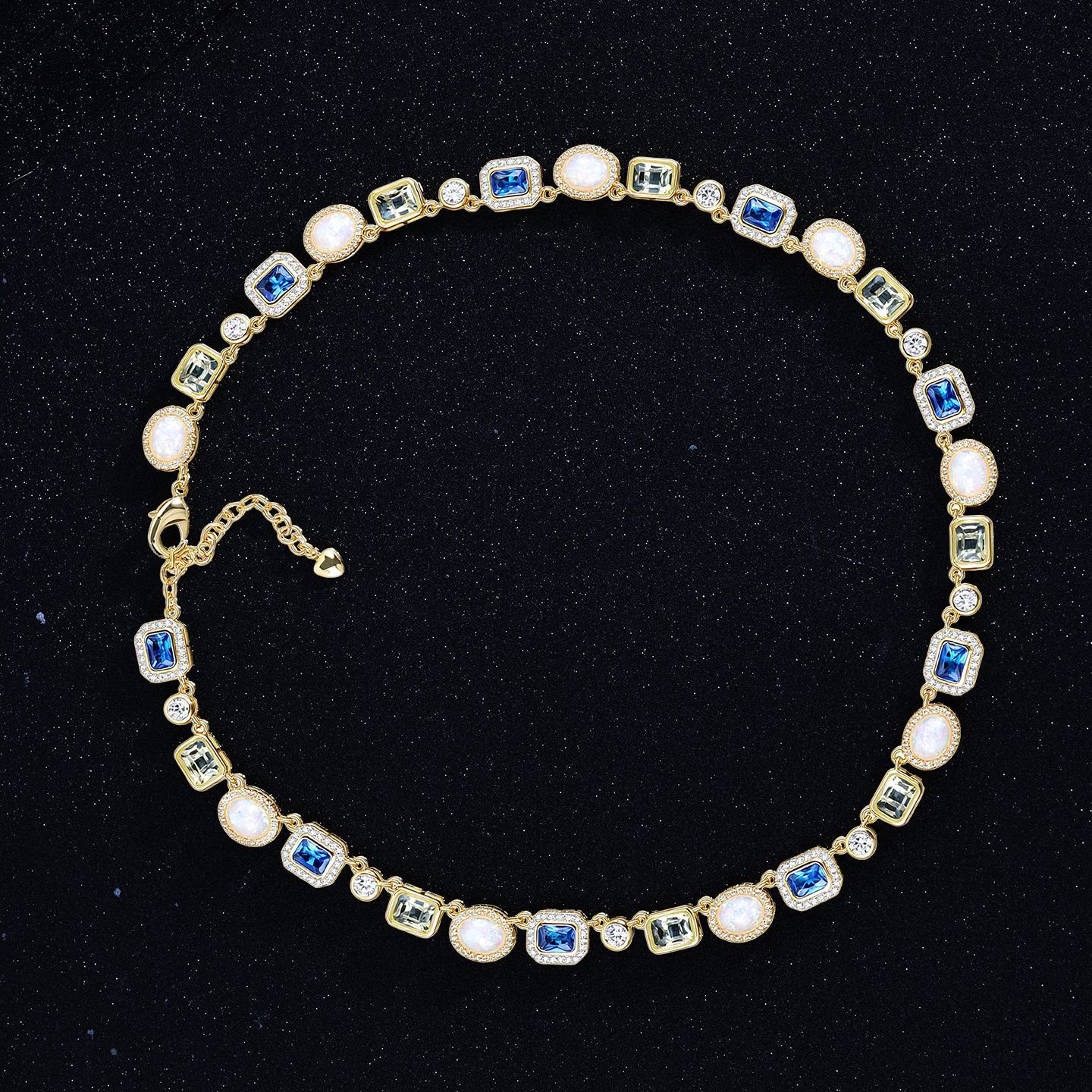 Colorful Gemstone Necklace Women's Fashion Jewelry Zircon Accessory Hip Hop Style Pendant Clavicle Chain Luxury Sensation