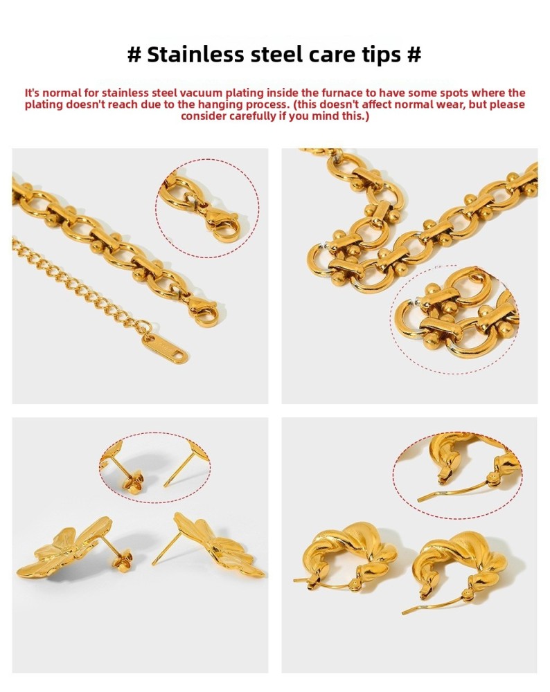 Geometric Stainless Steel Earrings Gold Plated Waterproof Design Women's Jewelry Accessories With Inlaid Diamonds