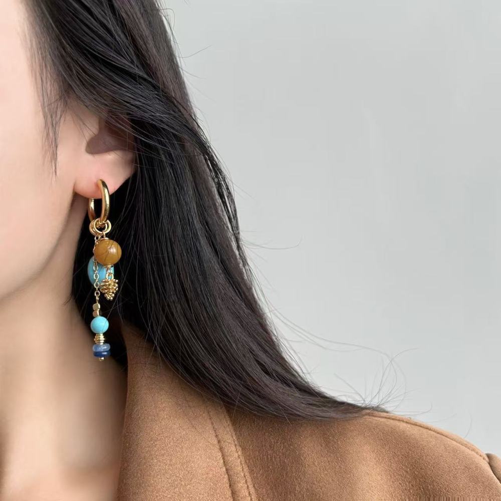 Vintage Pendant Earrings Vacation Travel Accessories Geometric Gold Plated