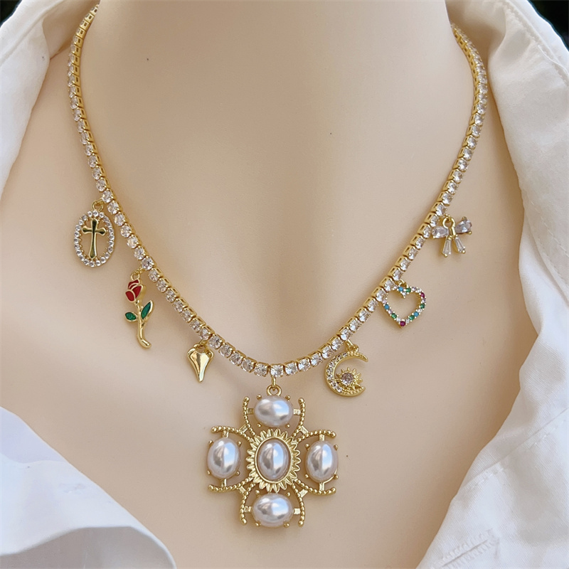18K Gold Plated Handmade Double Pendant Cross Multi Pendant Necklace Classic Simple Style Daily Wear Gift Copper Pendant Lobster Clasp