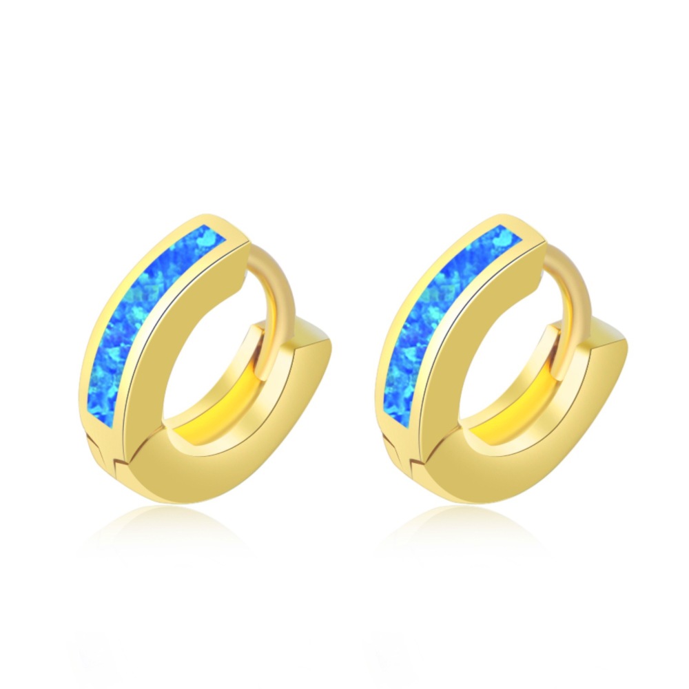 Hawaii Style Blue Opal 10mm Earrings Fashionable TikTok Trend Copper Material Unisex Round Craft Jewelry Accessories