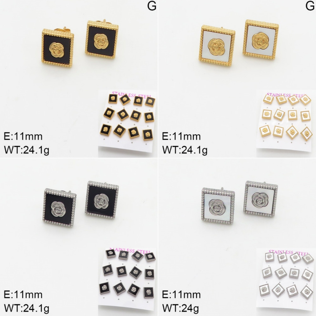 INS New  Fashion Titanium Steel Square Shell Stud Earrings For Women 18K Golden Stainless Steal Earrings Niche Design High Earrings