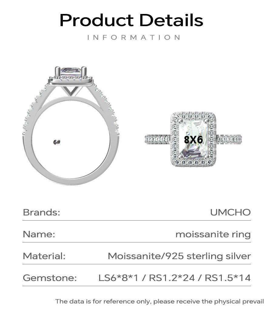 New Arrival 2Carat Halo Emerald Cut Moissanite 925 Sterling Silver Ring For Women Moissanite Wedding Ring Girl